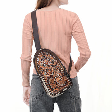 American Darling Sling Beautifully Hand Tooled Hair On Genuine Leather Women Bag Western Handbag Purse |
